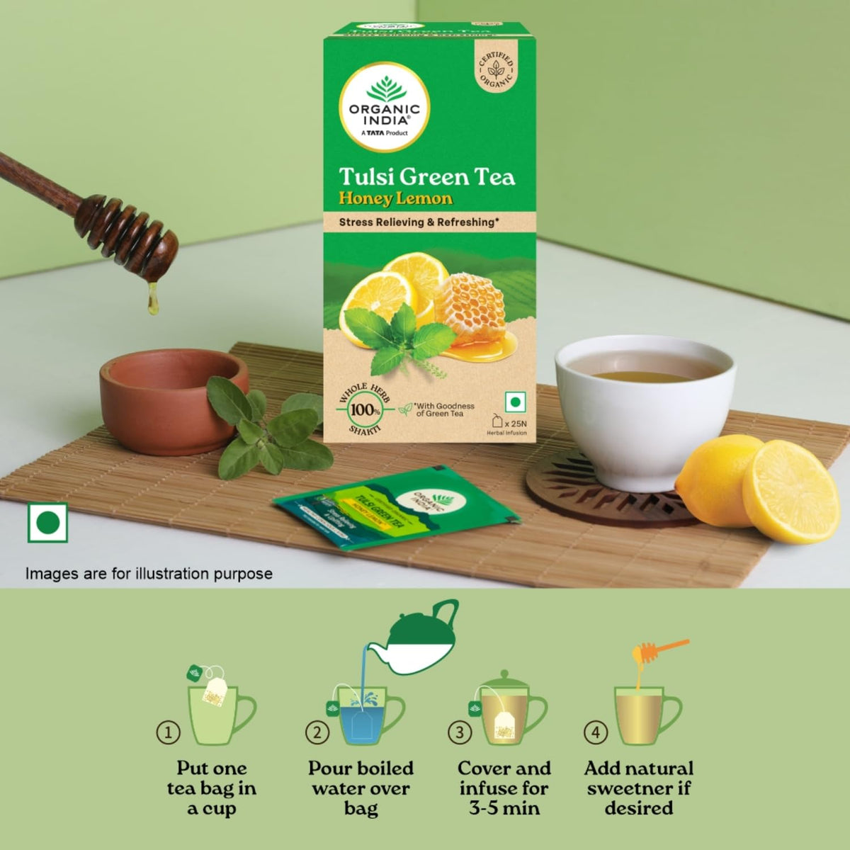 Organic India Tulsi Green Tea Honey Lemon – zdjęcie 4