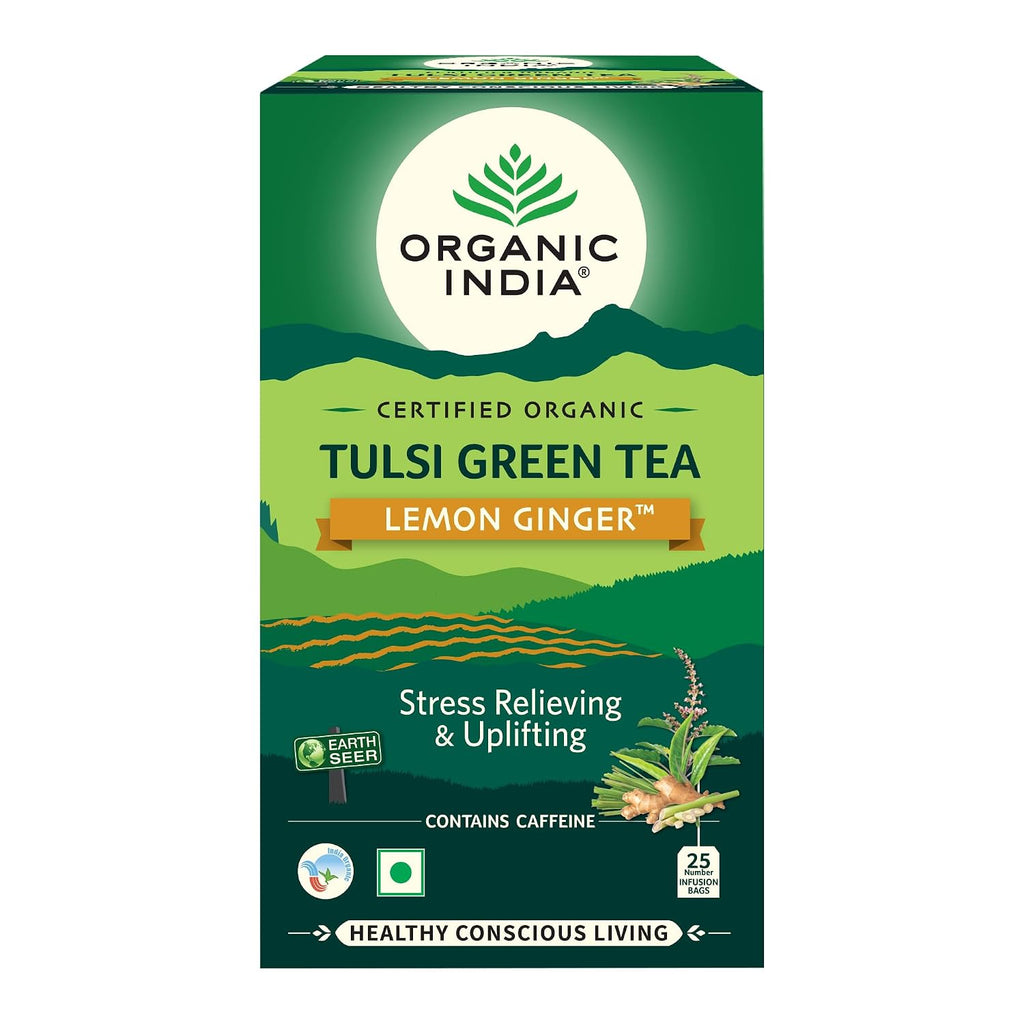 Organic India Tulsi Green Tea Lemon Ginger – zielona herbata tulsi z cytryną i imbirem – opakowanie