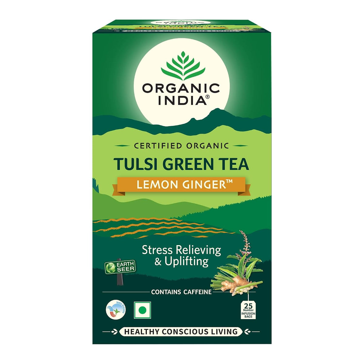 Organic India Tulsi Green Tea Lemon Ginger – zielona herbata tulsi z cytryną i imbirem – opakowanie