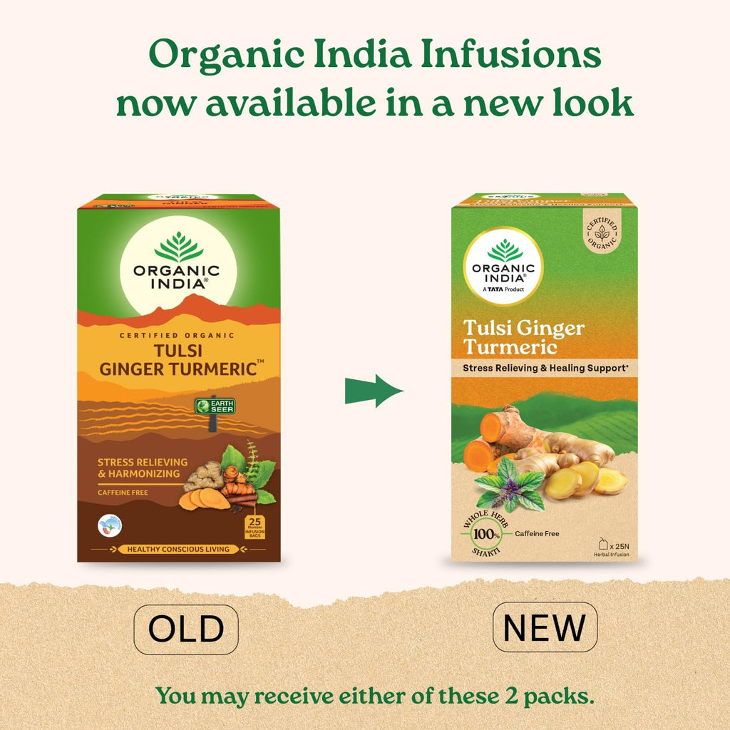 Organic India Tulsi Turmeric Ginger – herbata z kurkumą i imbirem – zdjęcie 2