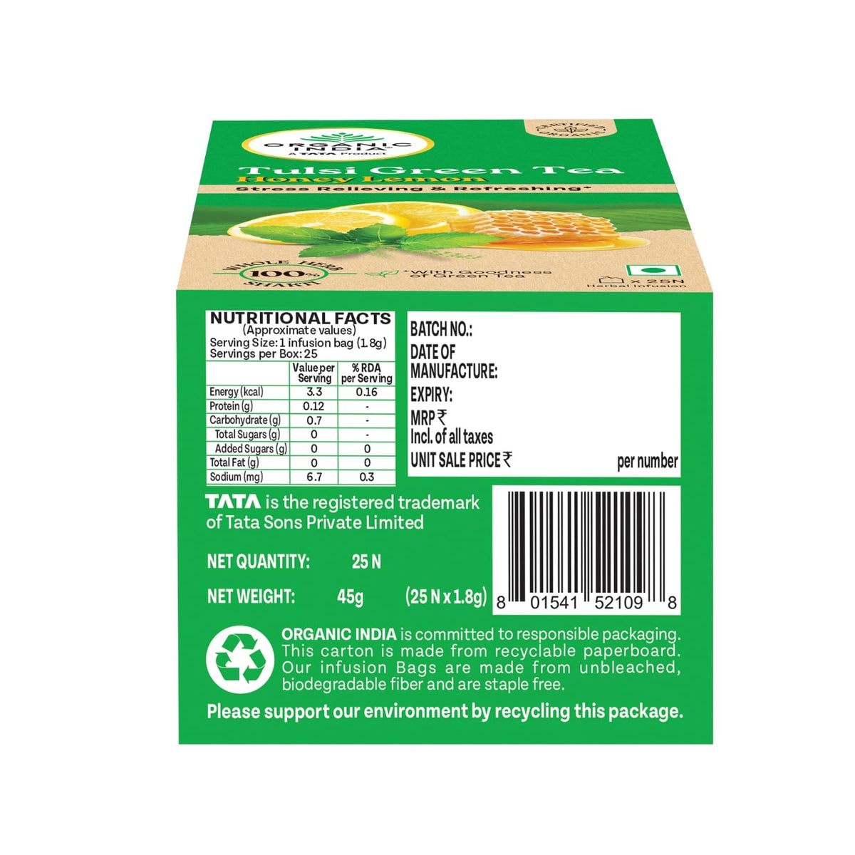 Organic India Tulsi Green Tea Honey Lemon – zdjęcie 2