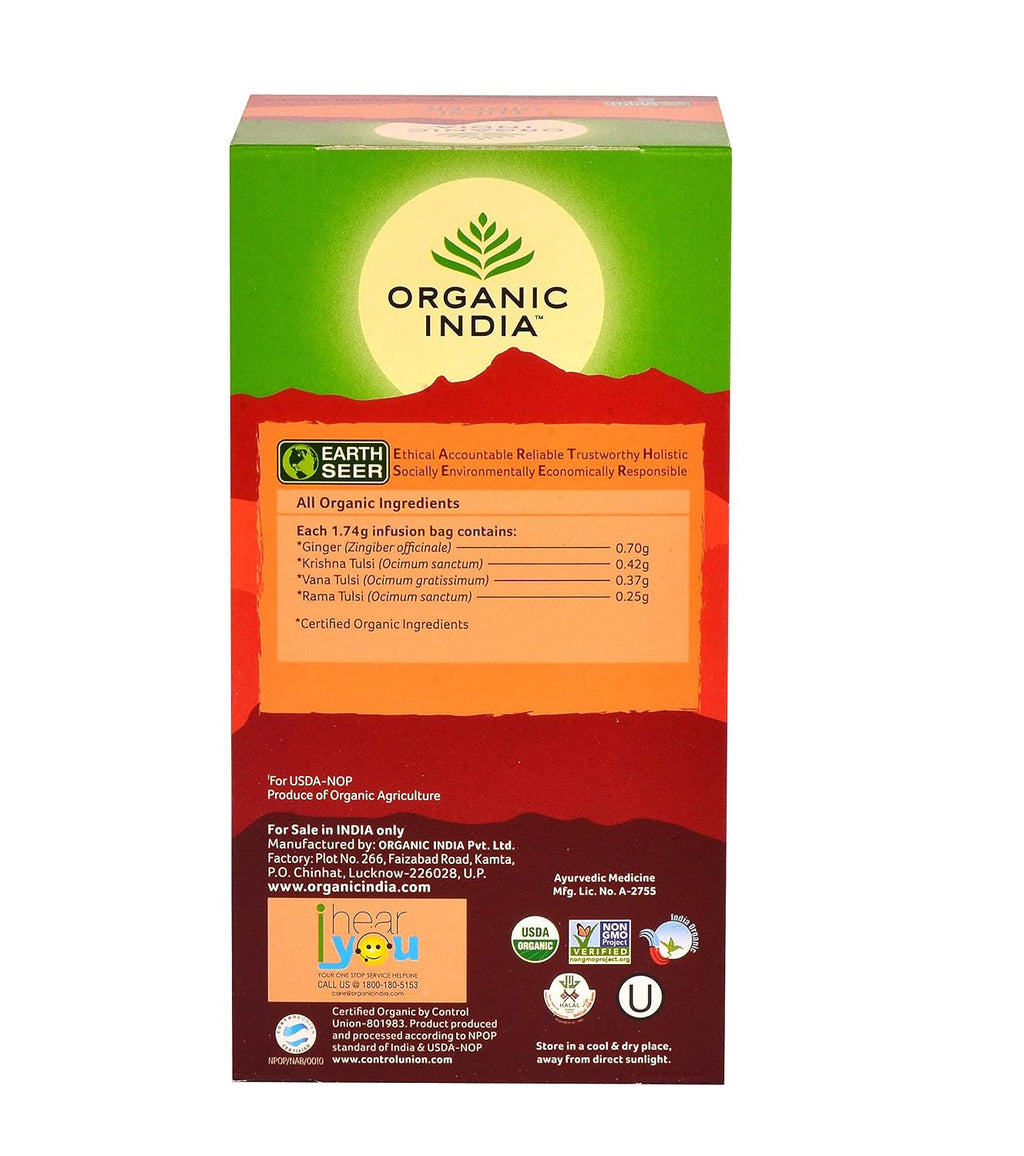 Organic India Tulsi Ginger – herbata tulsi z imbirem, 25 torebek – opakowanie