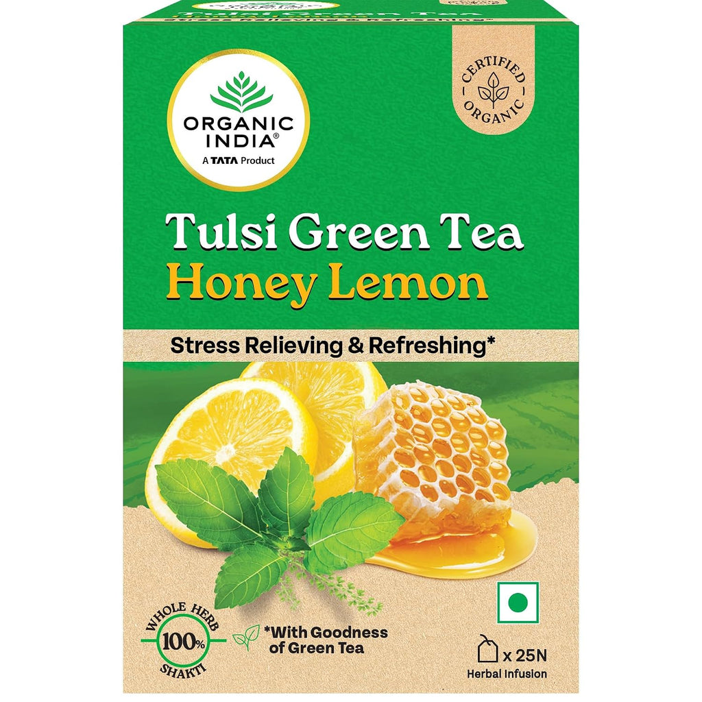 Organic India Tulsi Green Tea Honey Lemon – zielona herbata tulsi miód i cytryna – opakowanie