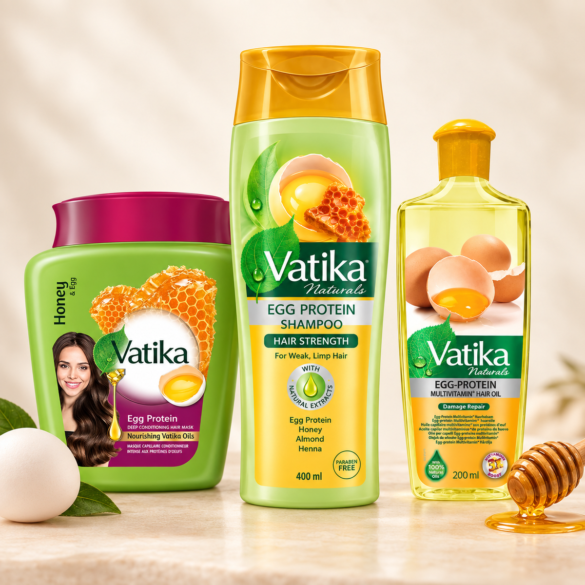 Vatika Zestaw Proteinowy – Szampon, Maska i Olejek z Białkiem Jaja