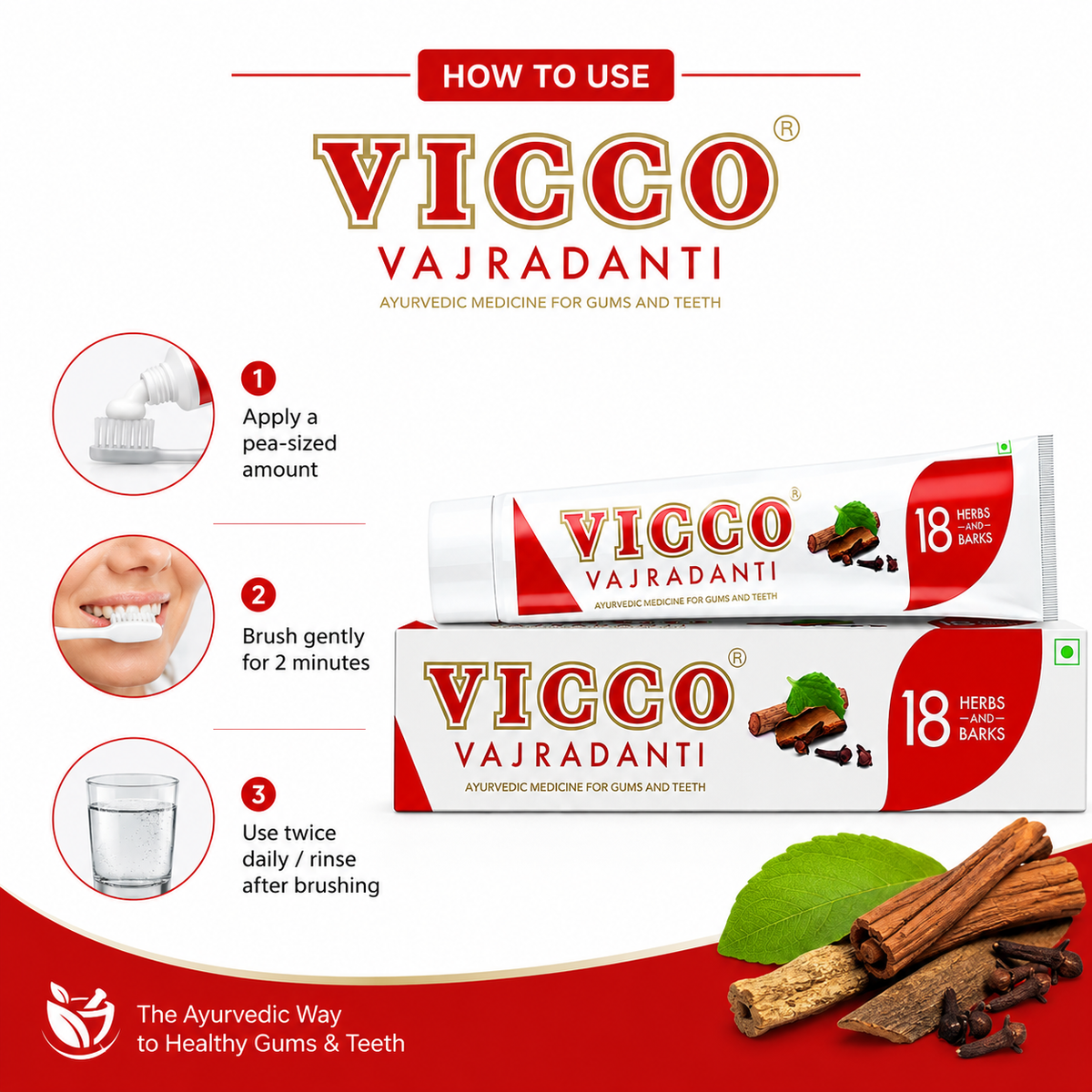 Vicco Vajradanti Ziołowa Pasta do Zębów bez Fluoru – 18 Ziół