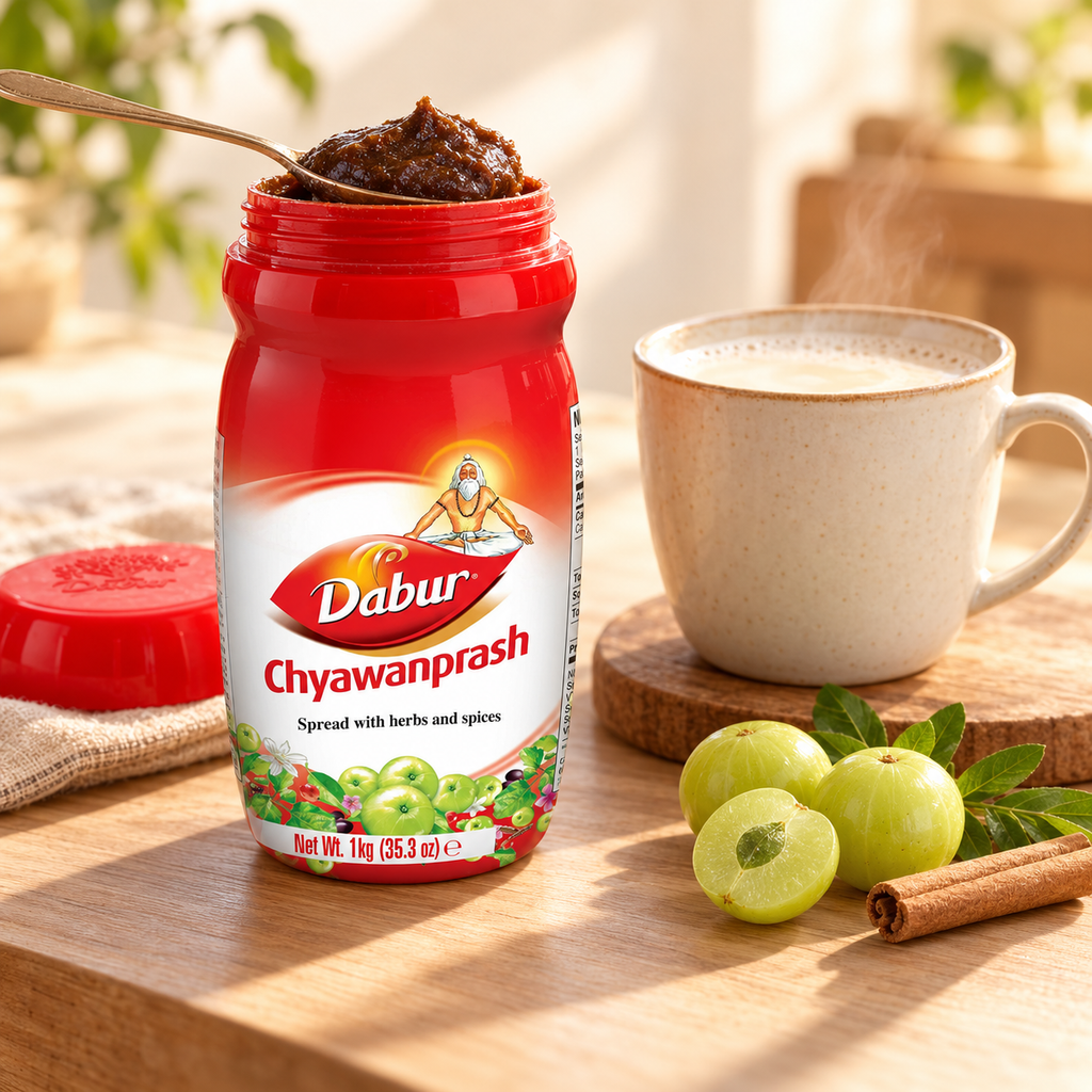 Chyawanprash – gęsta, ciemnobrązowa pasta ziołowa na drewnianej łyżce, zbliżenie