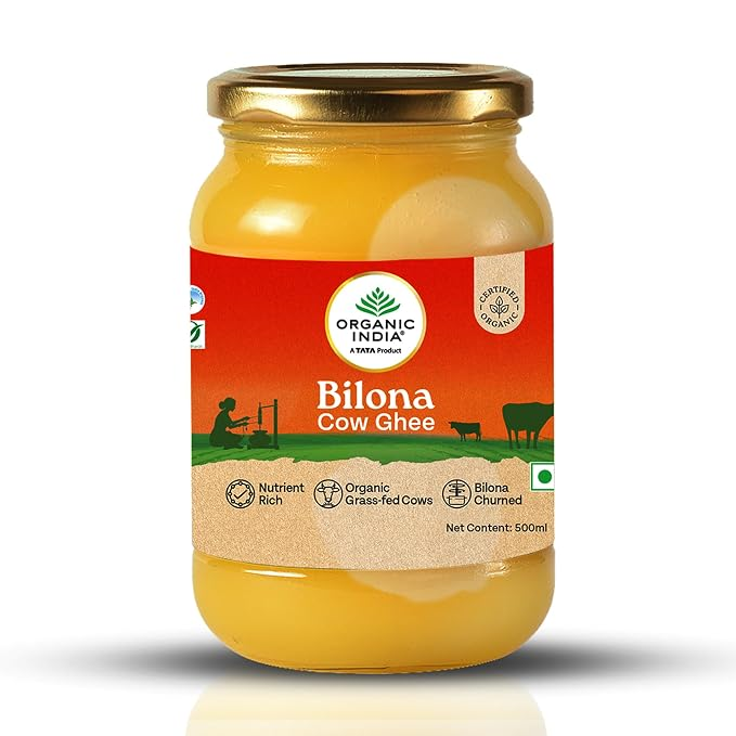 Ghee Organic India Bilona 500 ml – masło klarowane w szklanym słoiku – opakowanie